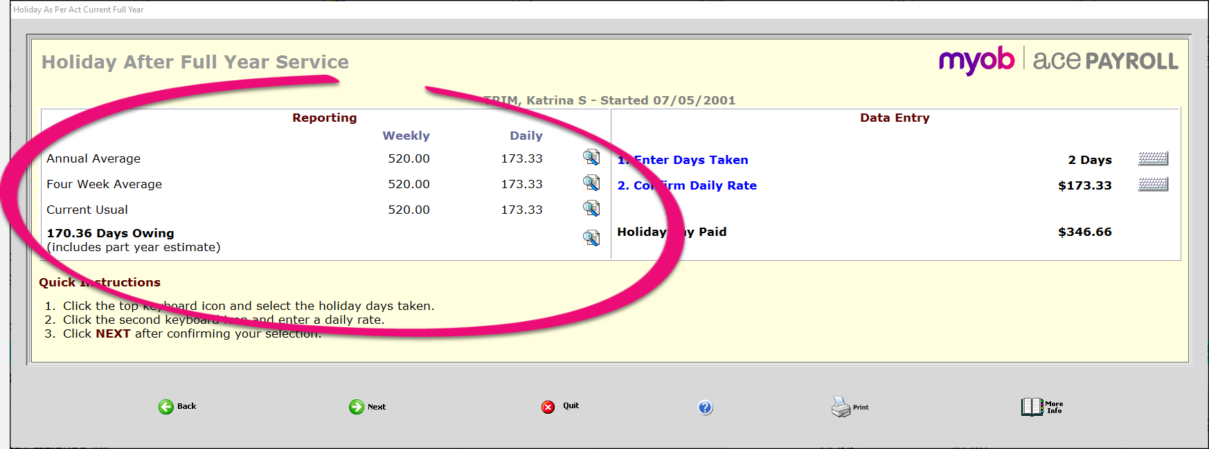 Calculating pay for annual leave ace payroll myob help centre